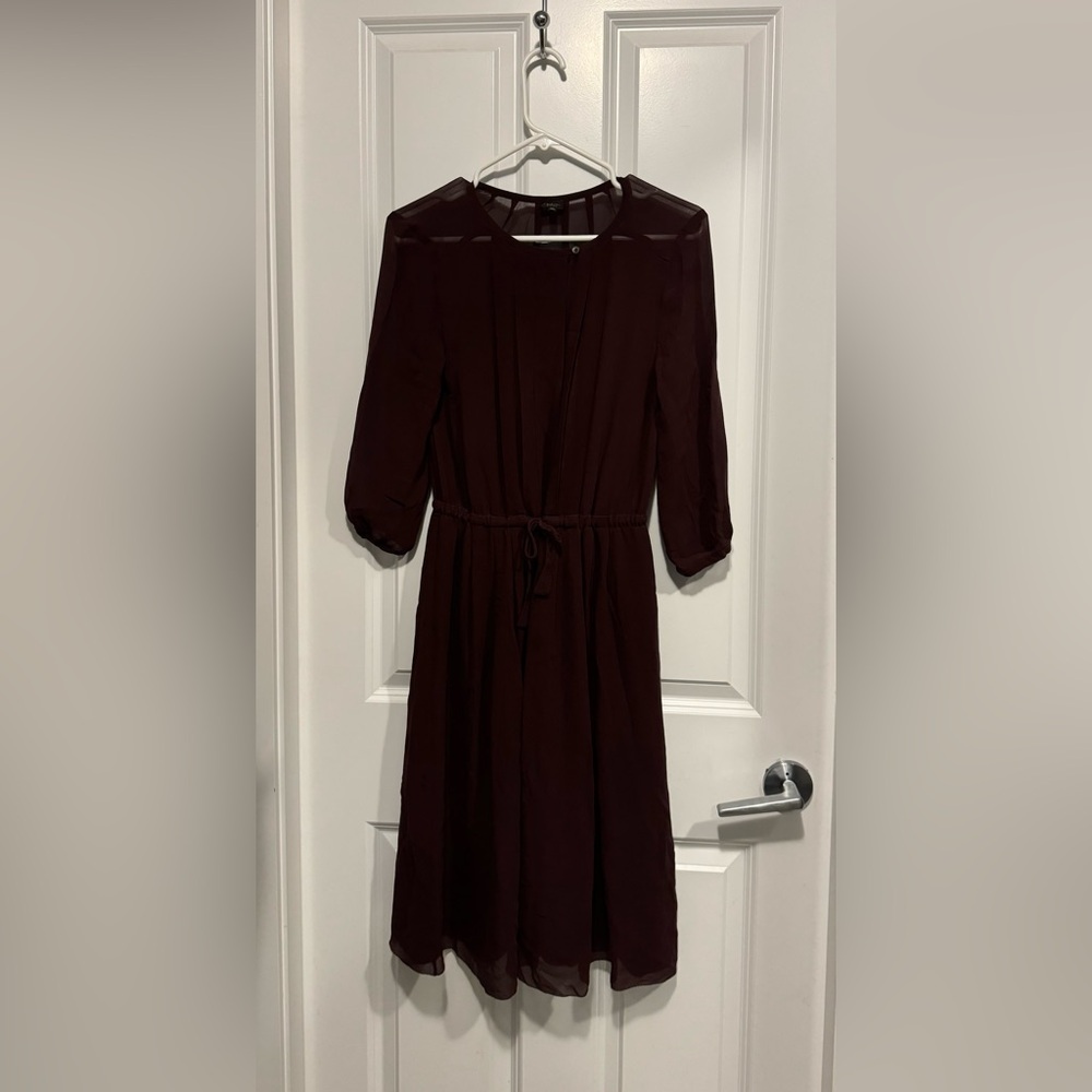 Burgundy silk dress. Midi